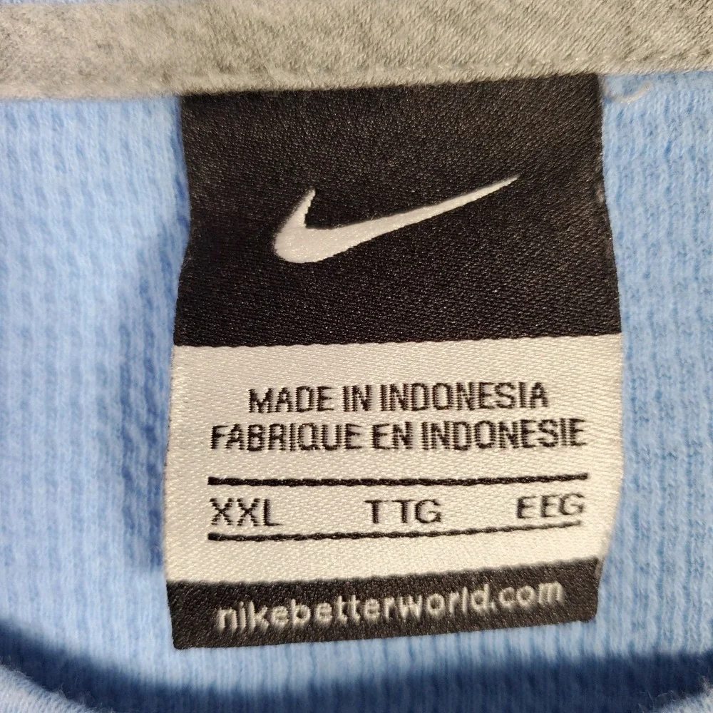 North Carolina Tar Heels Nike Shirt Mens XXL Blue Logo Thermal‎ Waffle Knit Y2K